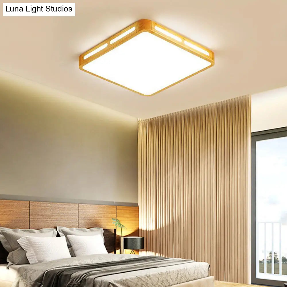 DecorBites™ DecorBites™ Modern Wood Beige LED Ceiling Light for Bedroom - Rectangle Flush Mount Lamp, 12"/18"/21"/25.5" Wide