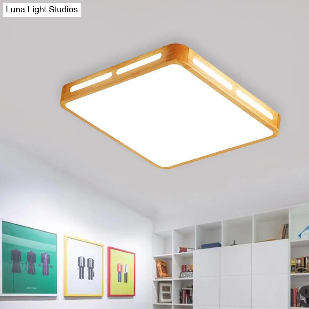 DecorBites™ DecorBites™ Modern Wood Beige LED Ceiling Light for Bedroom - Rectangle Flush Mount Lamp, 12"/18"/21"/25.5" Wide