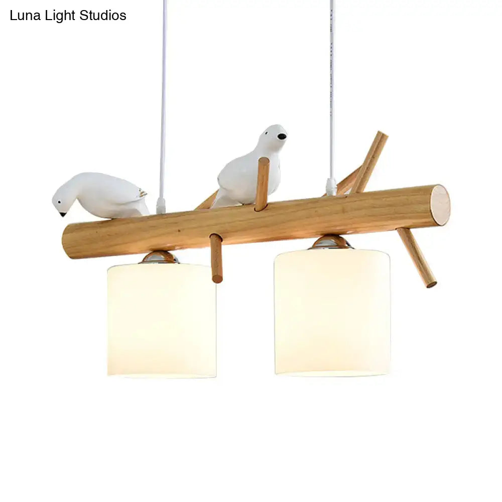 Decorbites wooden hanging chandelier with white ceramic birds and frosted glass shades ideal for dining room led lighting