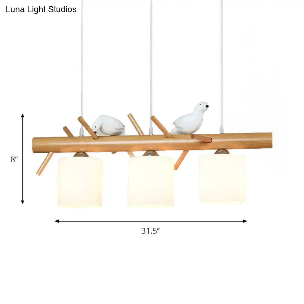 Wooden branch-style pendant light with three white ceramic bird figurines and frosted glass shades ideal for dining room 220v-240v led incandescent fluorescent