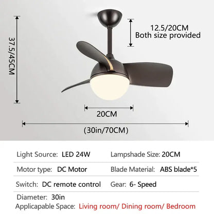 Black modern ceiling fan light with three sleek wood blades and frosted glass chandelier for bedroom use