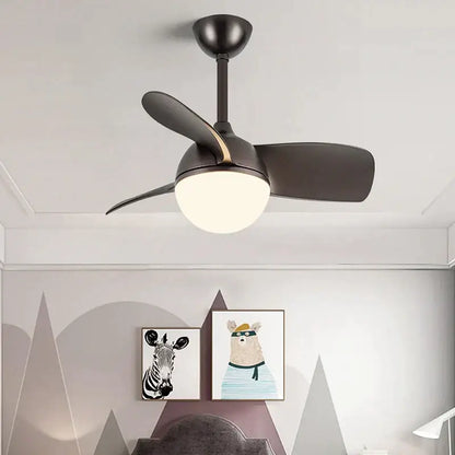 Black ceiling fan light with integrated white led chandelier and three matte wood blades for modern bedroom use