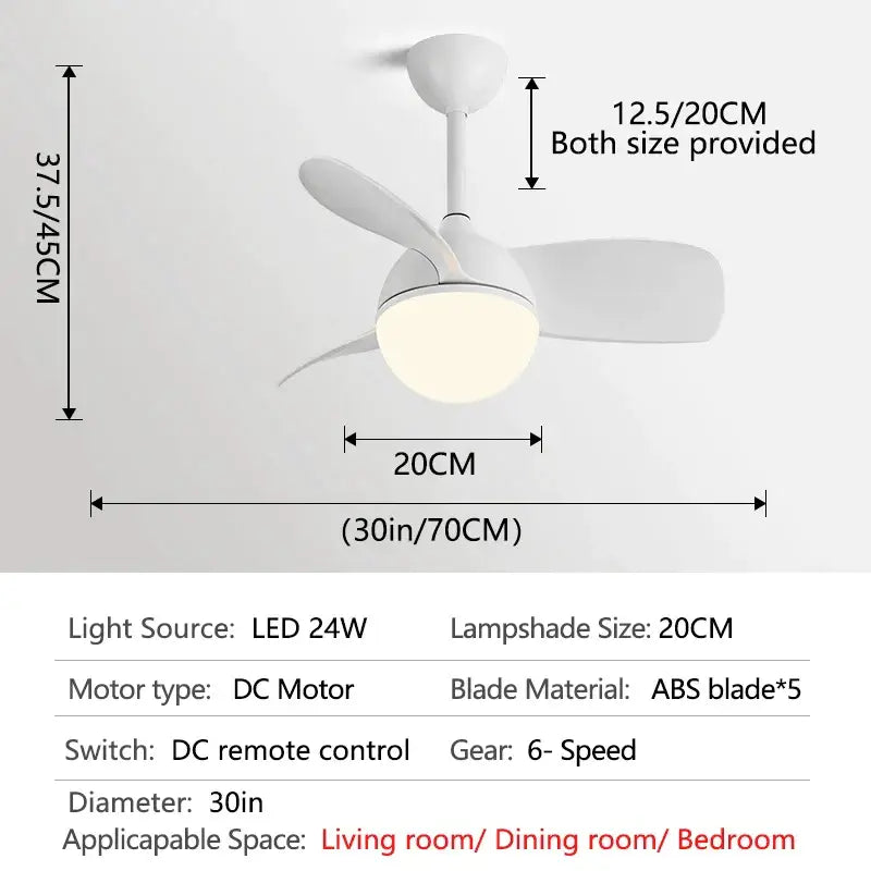 White ceiling fan light with abs blades and led chandelier designed for modern bedroom ceiling fan use