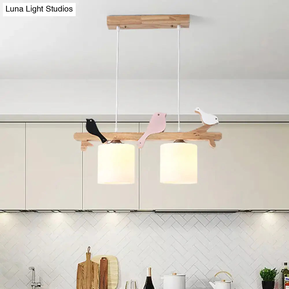 Decorbites modern pendant light with wooden bird accents and frosted glass shades perfect for kitchen island or barrel island