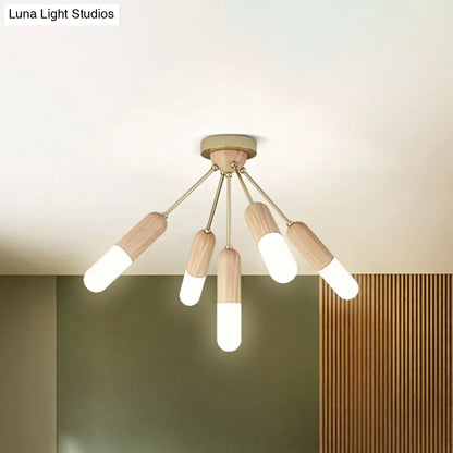 DecorBites™ DecorBites™ Modern Wood Capsule Semi Mount Ceiling Lamp for Bedroom - Beige, 3/5-Light