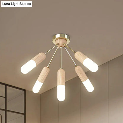 DecorBites™ DecorBites™ Modern Wood Capsule Semi Mount Ceiling Lamp for Bedroom - Beige, 3/5-Light