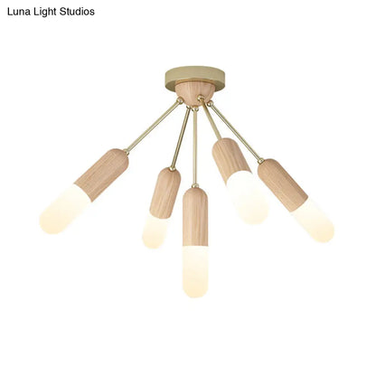 DecorBites™ DecorBites™ Modern Wood Capsule Semi Mount Ceiling Lamp for Bedroom - Beige, 3/5-Light