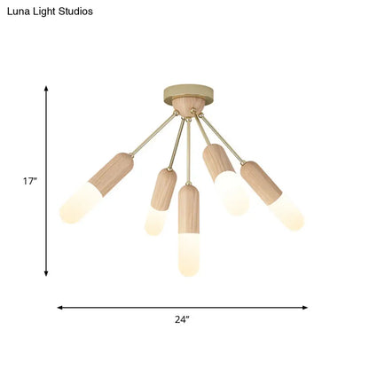 DecorBites™ DecorBites™ Modern Wood Capsule Semi Mount Ceiling Lamp for Bedroom - Beige, 3/5-Light