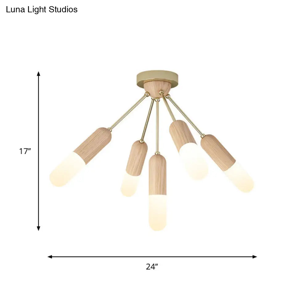 DecorBites™ DecorBites™ Modern Wood Capsule Semi Mount Ceiling Lamp for Bedroom - Beige, 3/5-Light