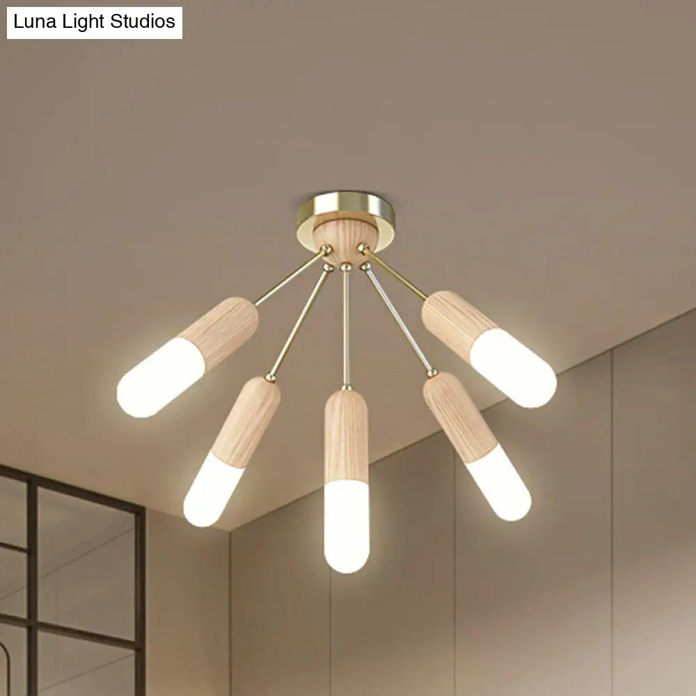 DecorBites™ DecorBites™ Modern Wood Capsule Semi Mount Ceiling Lamp for Bedroom - Beige, 3/5-Light