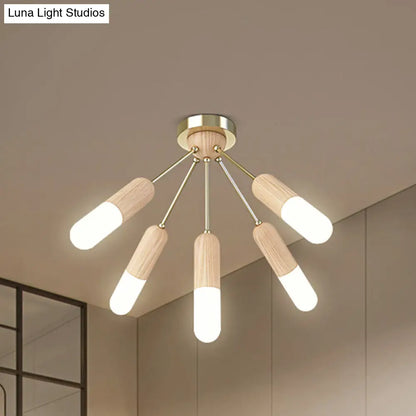 DecorBites™ DecorBites™ Modern Wood Capsule Semi Mount Ceiling Lamp for Bedroom - Beige, 3/5-Light