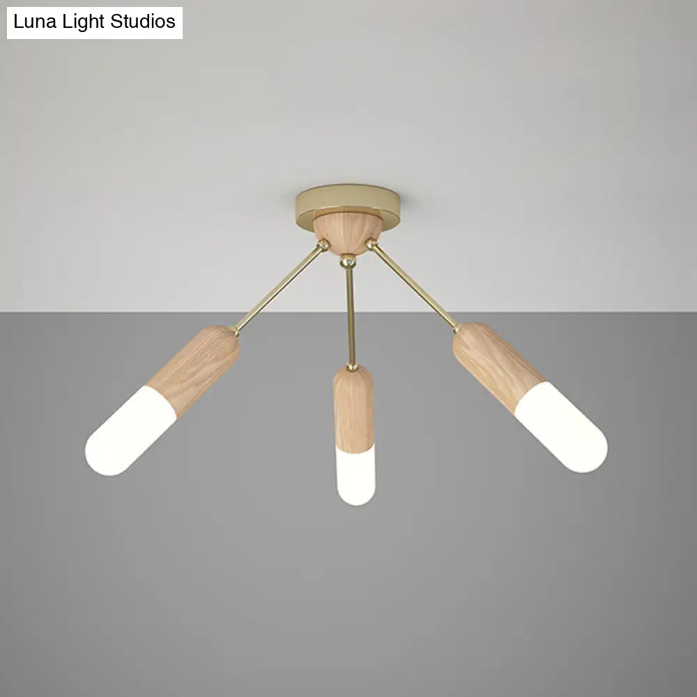 DecorBites™ DecorBites™ Modern Wood Capsule Semi Mount Ceiling Lamp for Bedroom - Beige, 3/5-Light