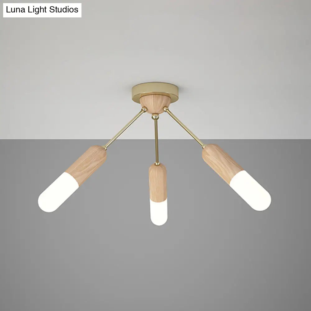 DecorBites™ DecorBites™ Modern Wood Capsule Semi Mount Ceiling Lamp for Bedroom - Beige, 3/5-Light