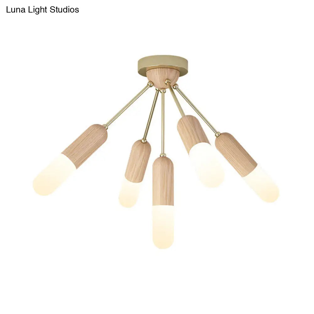 DecorBites™ DecorBites™ Modern Wood Capsule Semi Mount Ceiling Lamp for Bedroom - Beige, 3/5-Light