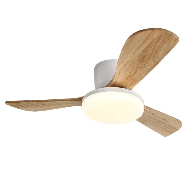 Modern wood ceiling fan light with three light wooden blades and integrated circular led ceiling fan light fixture