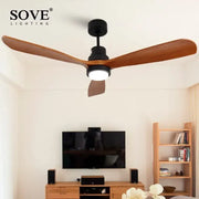 Sove lighting modern wood ceiling fan with three wooden blades and central light fixture for living room ceiling fan