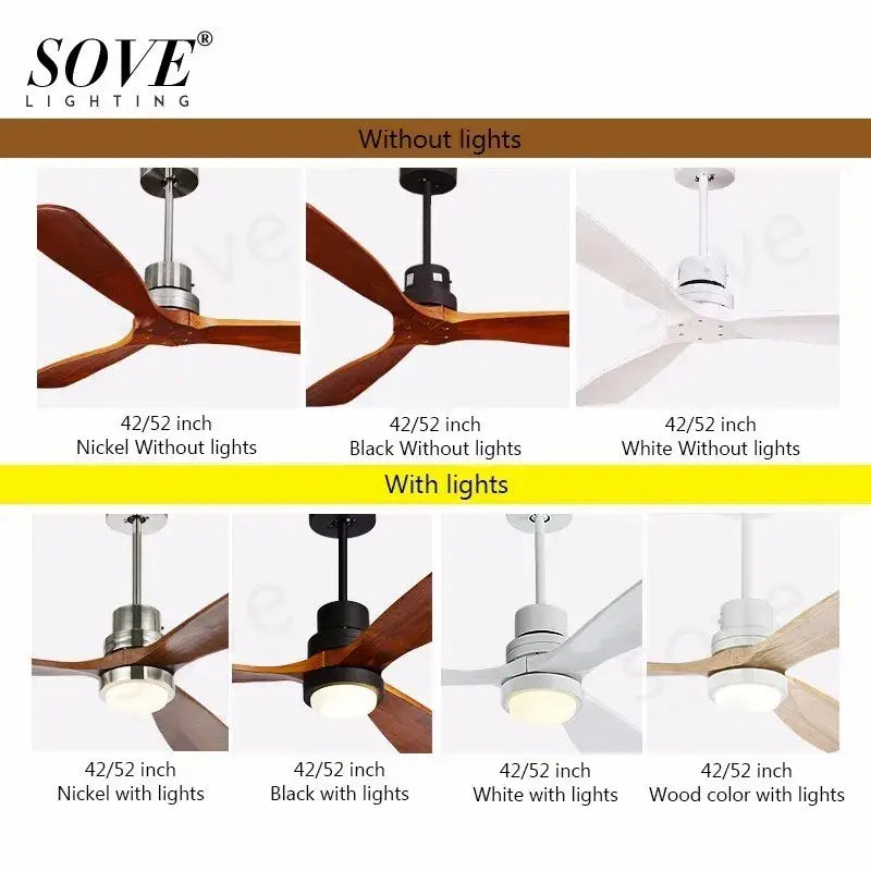 Modern wood ceiling fan with integrated led light in nickel black white or wood finish for living room use