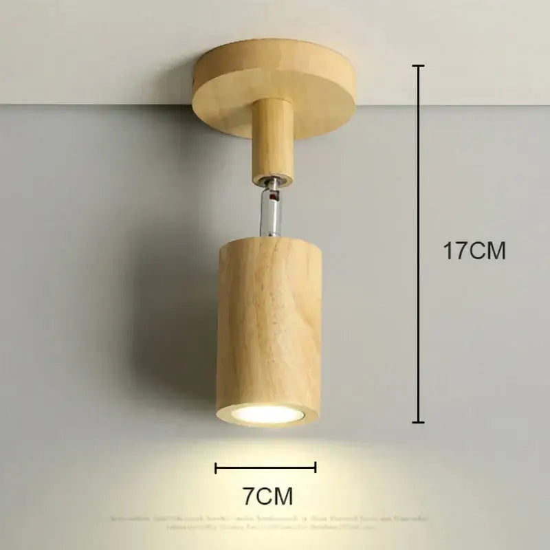 Modern wood ceiling light with two beige wooden spotlights, cylindrical design, ideal for living room illumination