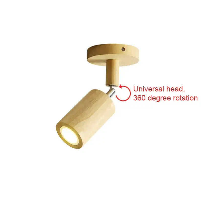 Modern wood ceiling light with two beige bamboo wood spotlight heads featuring 360-degree rotation for living room