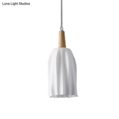 Modern Wood Cup Ceiling Light with 1 Prismatic Glass Pendant