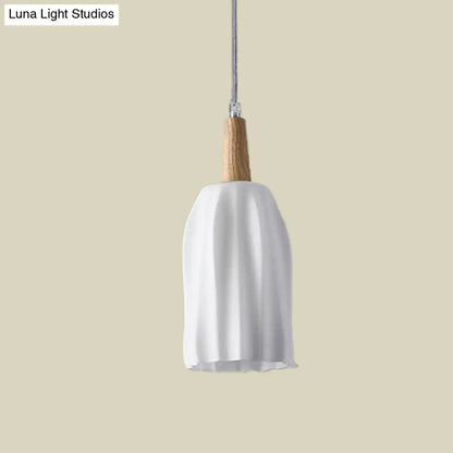 Modern Wood Cup Ceiling Light with 1 Prismatic Glass Pendant