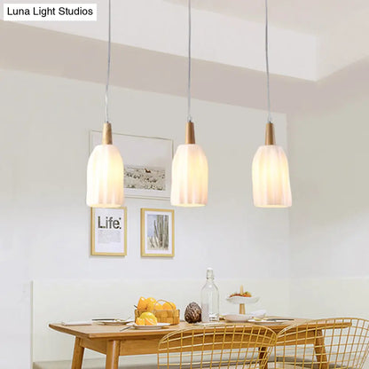 Modern Wood Cup Ceiling Light with 1 Prismatic Glass Pendant