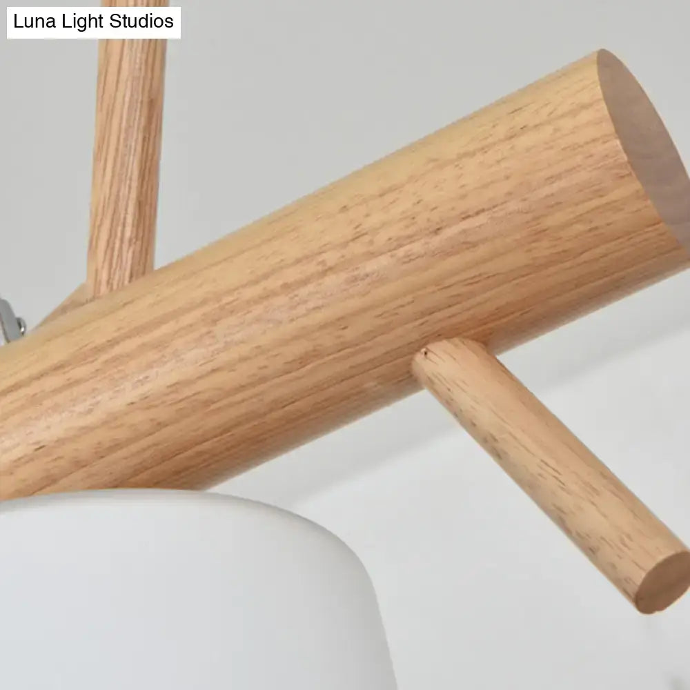 Lightweight oak wood cylinder hanging chandelier with natural finish and white glass for modern kitchen 220v-240v 110v-120v