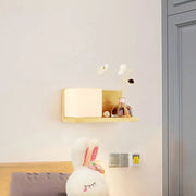 Light wood floating shelf with square white lamp and beige wall lamp bedroom sconce light for modern decor