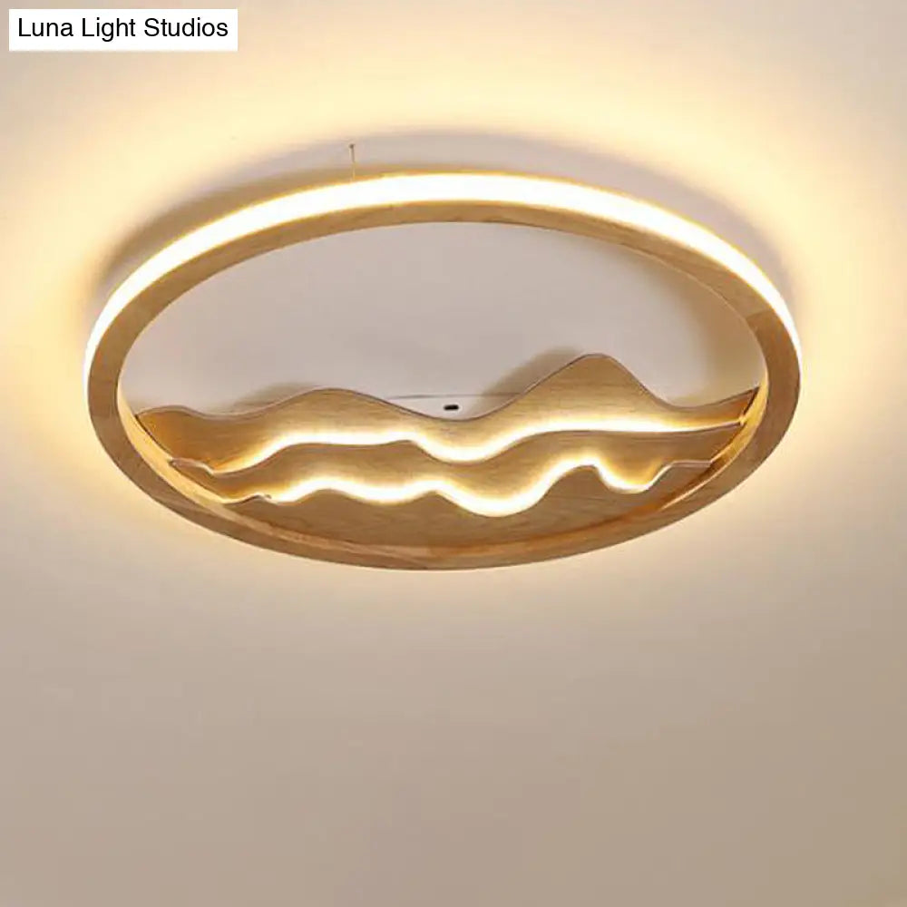DecorBites™ DecorBites™ Modern Wood Flush Mount LED Fixture - Ring Design, Multiple Options for Bedroom Lighting - Beige/White, Stepless Dimming, Remote Control