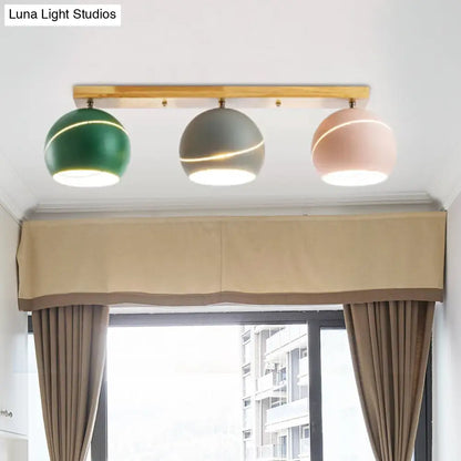 DecorBites™ DecorBites™ Modern Wood Island Ceiling Light Fixture - Dome Metal Lampshade, 3 Heads, Semi Flush, for Study Room