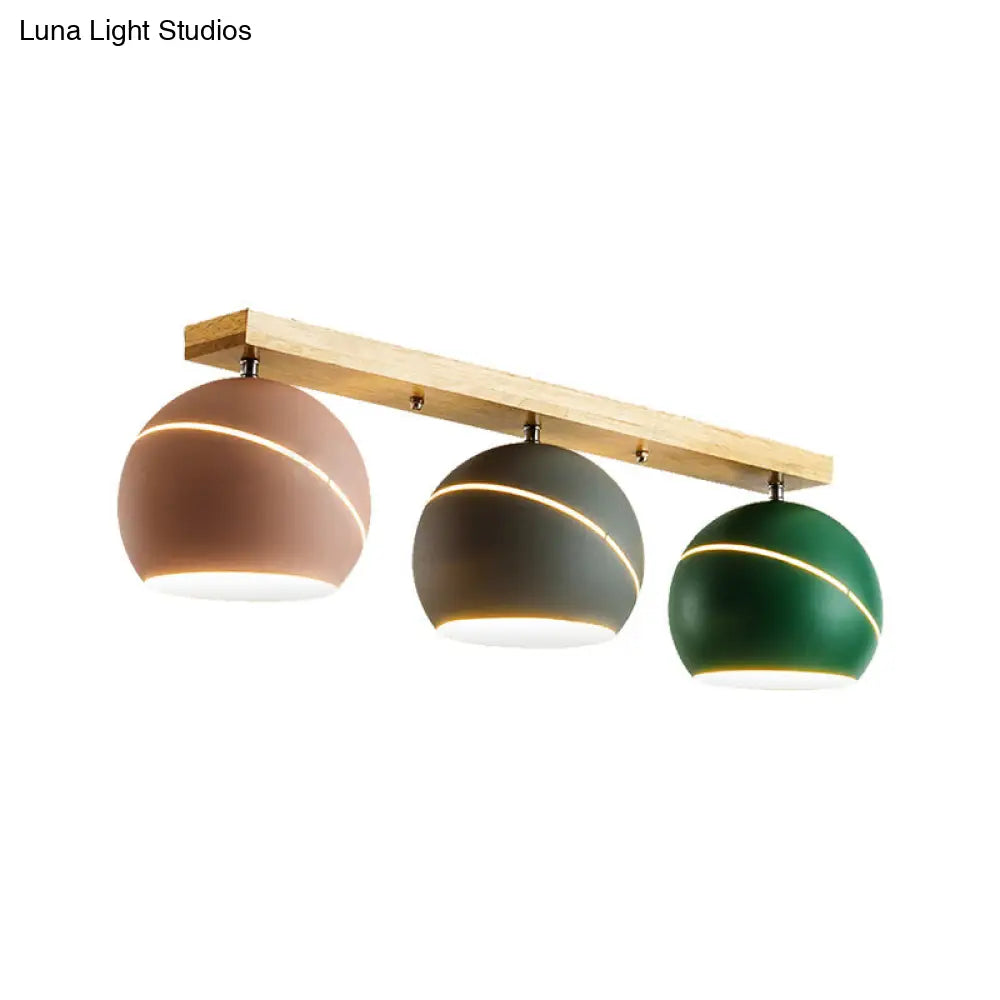 DecorBites™ DecorBites™ Modern Wood Island Ceiling Light Fixture - Dome Metal Lampshade, 3 Heads, Semi Flush, for Study Room