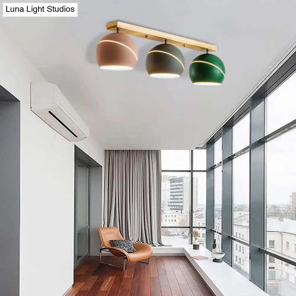 DecorBites™ DecorBites™ Modern Wood Island Ceiling Light Fixture - Dome Metal Lampshade, 3 Heads, Semi Flush, for Study Room