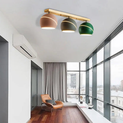 DecorBites™ DecorBites™ Modern Wood Island Ceiling Light Fixture - Dome Metal Lampshade, 3 Heads, Semi Flush, for Study Room