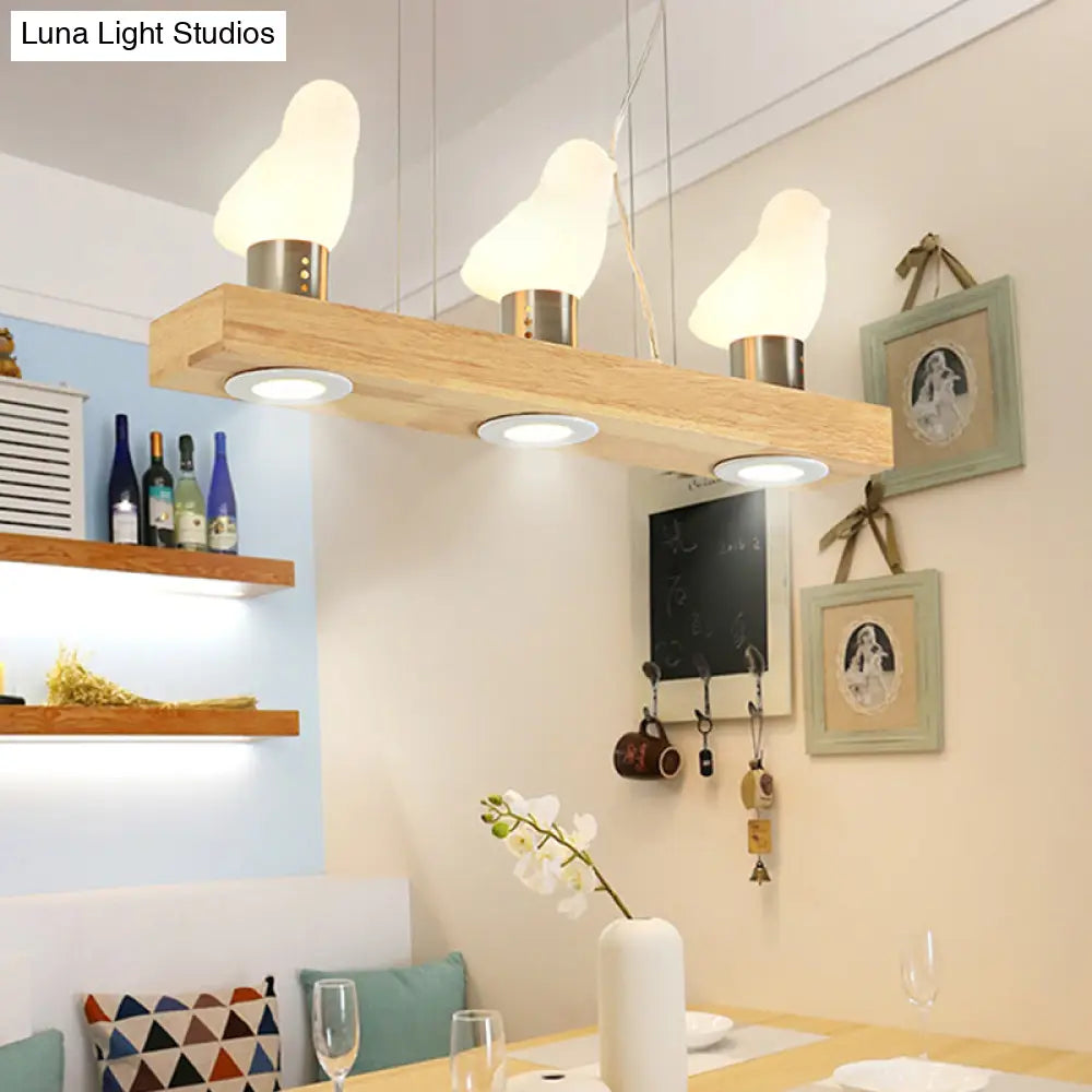 ديكوربايتس™ مصباح جزيرة خشبي حديث مع ظلال زجاجية بيضاء - تصميم مستطيل، 3 رؤوس، مصباح معلق لغرفة الطعام