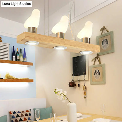 ديكوربايتس™ مصباح جزيرة خشبي حديث مع ظلال زجاجية بيضاء - تصميم مستطيل، 3 رؤوس، مصباح معلق لغرفة الطعام