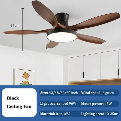 Black modern wood led ceiling fan with five dark wood blades and central led light fixture for living room decorbites led ceiling fan