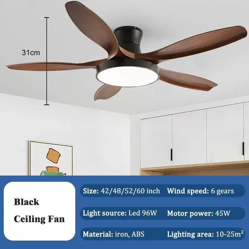 Black modern wood led ceiling fan with five dark wood blades and central led light fixture for living room decorbites led ceiling fan