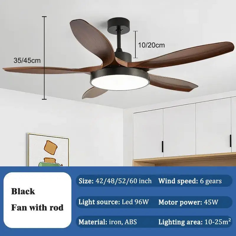 Modern wood led ceiling fan with five dark wood blades black finish and central led light ideal for living room decorbites led ceiling fan