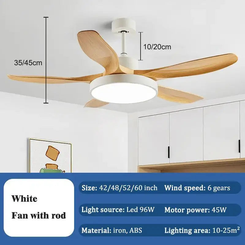 Modern wood led ceiling fan with five light wood blades white finish and central led light fixture for living room decorbites led ceiling fan