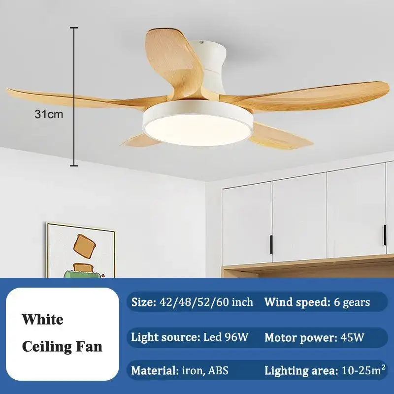 Modern wood led ceiling fan with white body, wooden blades, and remote control for living room decorbites led ceiling fan