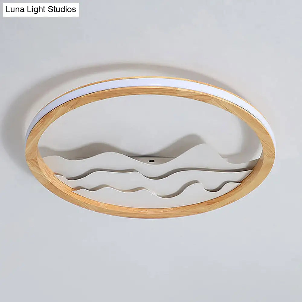 DecorBites™ DecorBites™ Modern Wood LED Ceiling Light with Landscape Design - 13"/17" Circle Flush Mount Fixture in Beige