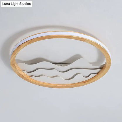 DecorBites™ DecorBites™ Modern Wood LED Ceiling Light with Landscape Design - 13"/17" Circle Flush Mount Fixture in Beige