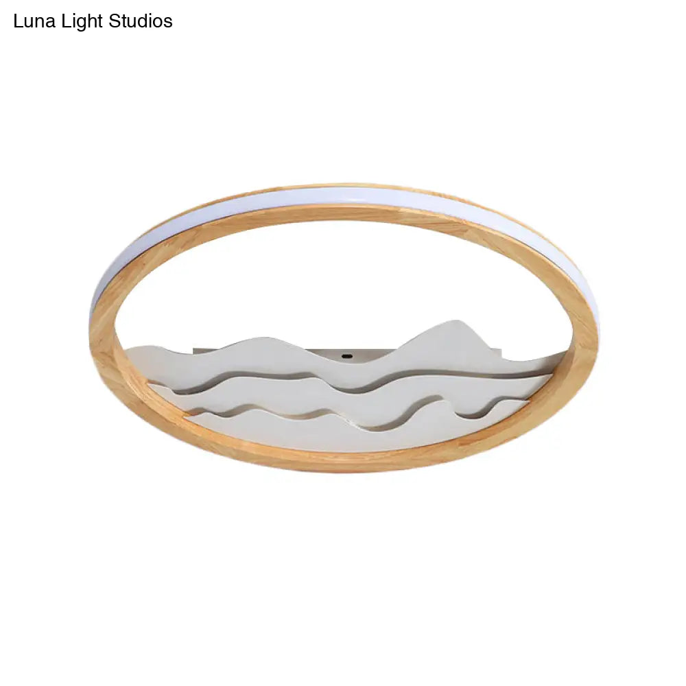 DecorBites™ DecorBites™ Modern Wood LED Ceiling Light with Landscape Design - 13"/17" Circle Flush Mount Fixture in Beige