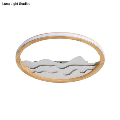 DecorBites™ DecorBites™ Modern Wood LED Ceiling Light with Landscape Design - 13"/17" Circle Flush Mount Fixture in Beige