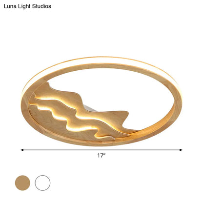 DecorBites™ DecorBites™ Modern Wood LED Ceiling Light with Landscape Design - 13"/17" Circle Flush Mount Fixture in Beige