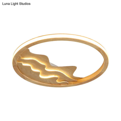 DecorBites™ DecorBites™ Modern Wood LED Ceiling Light with Landscape Design - 13"/17" Circle Flush Mount Fixture in Beige