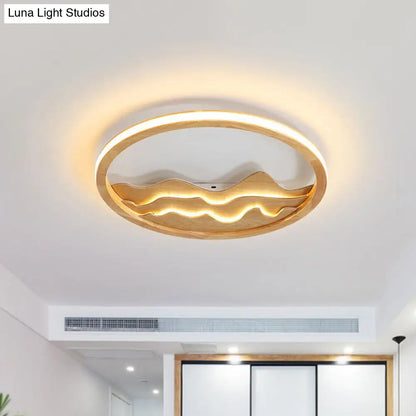 DecorBites™ DecorBites™ Modern Wood LED Ceiling Light with Landscape Design - 13"/17" Circle Flush Mount Fixture in Beige