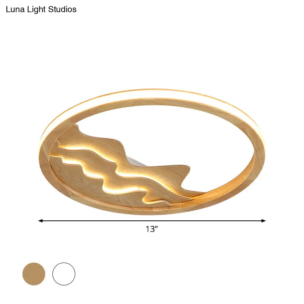 DecorBites™ DecorBites™ Modern Wood LED Ceiling Light with Landscape Design - 13"/17" Circle Flush Mount Fixture in Beige