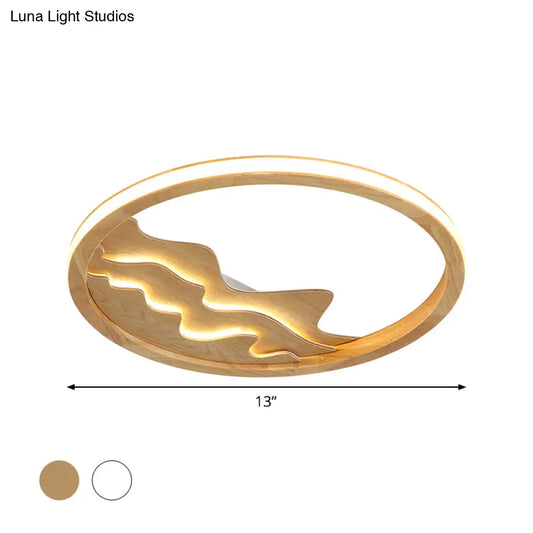 DecorBites™ DecorBites™ Modern Wood LED Ceiling Light with Landscape Design - 13"/17" Circle Flush Mount Fixture in Beige