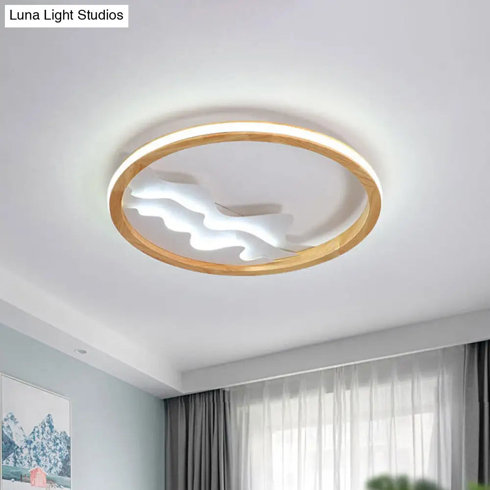 DecorBites™ DecorBites™ Modern Wood LED Ceiling Light with Landscape Design - 13"/17" Circle Flush Mount Fixture in Beige